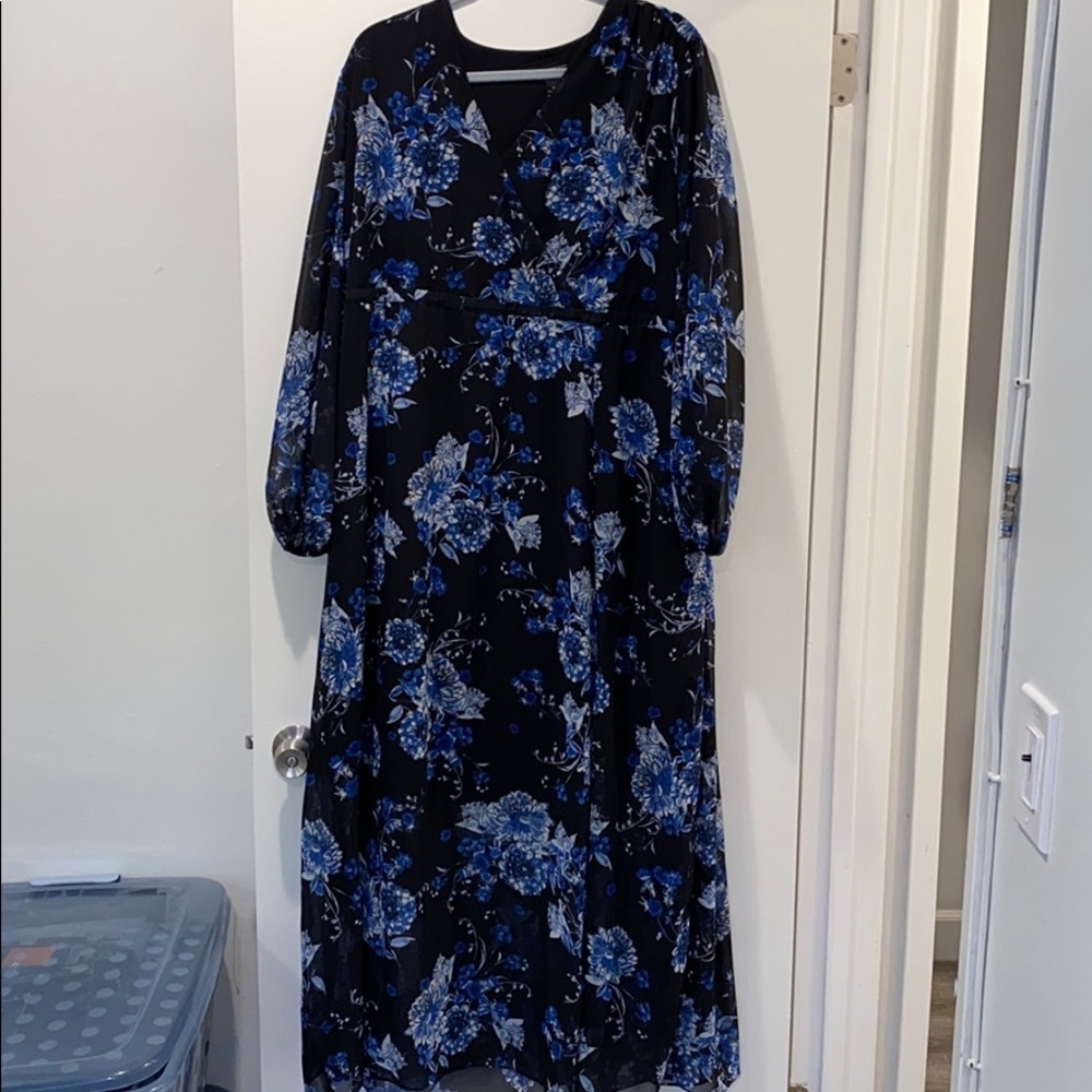 INC International Concepts Black and Blue Floral Maxi Dress